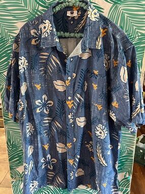 Wes & Willy Navy West Virginia Mountaineers  floral Short sleeve button down XXL